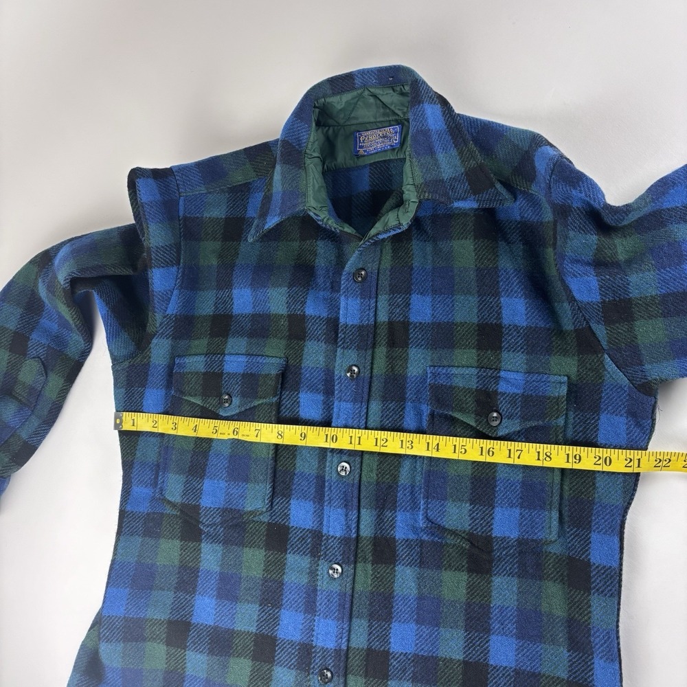 VTG Pendleton Shirt Mens Large Long Blue Green Plaid Flannel Wool Button USA 90s - Picture 6 of 8